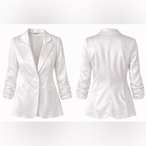 Cream Satin Single-Button Blazer